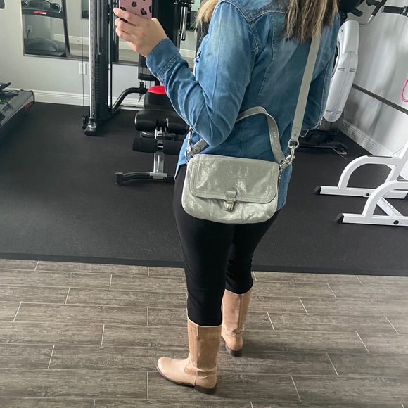 Shimmery Coach Poppy Gray Layla Silver Flap Bag - Picture 4 of 12